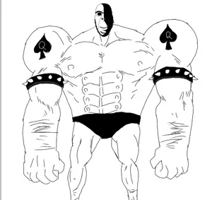 cobson, hornyson, anime, arm, biting lip, buff, front view, full body, glasses, hands