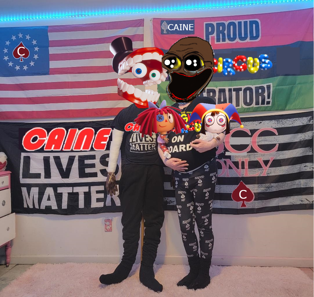 pomni, soyak, bcc, black lives matter, black skin, caine, holding object, irl background, kris kane, racemixing