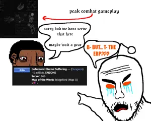 two pointing soyjaks, antenna, crying, infernum, meme, mustache, orange eyes, reddit, reddit moment, redraw
