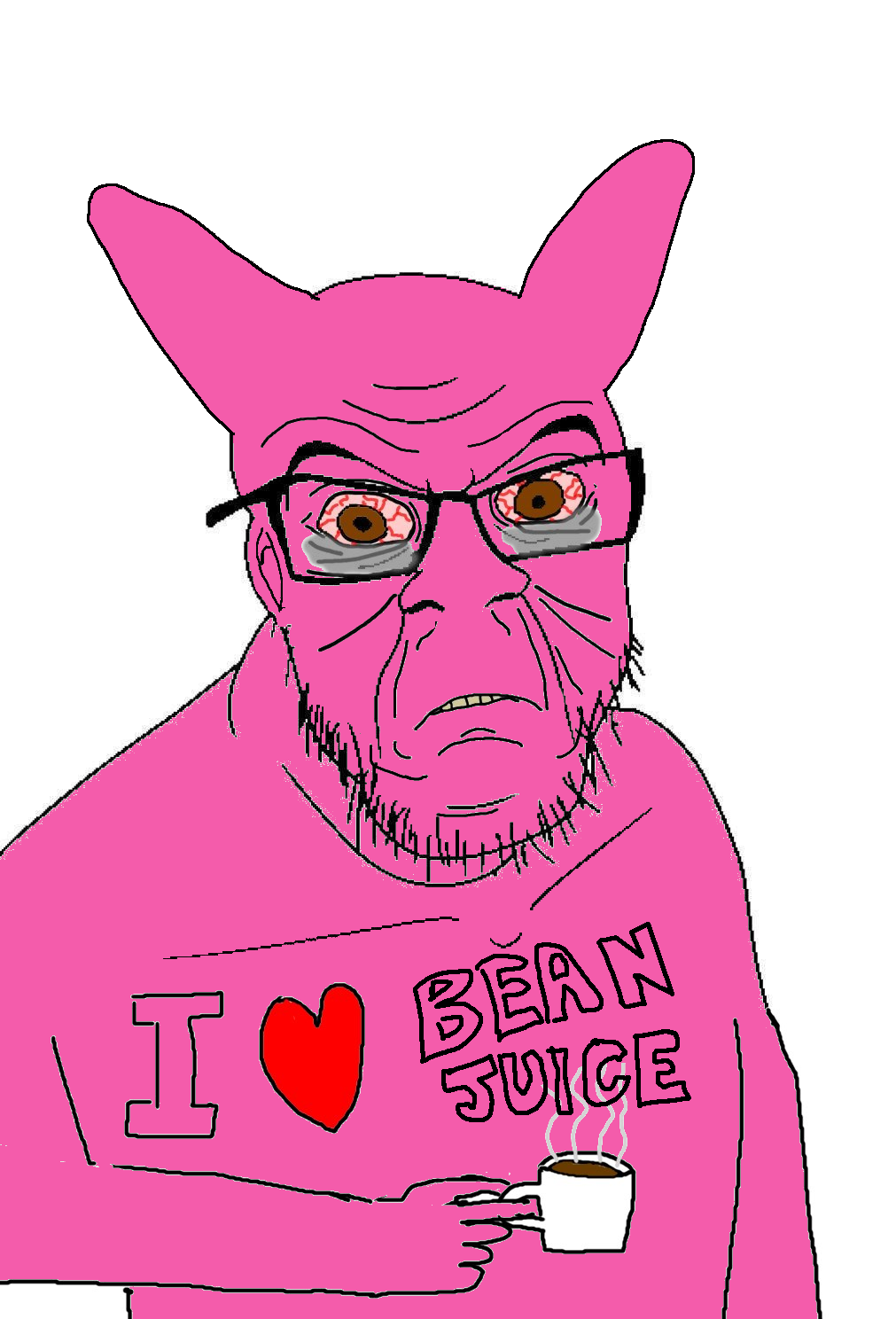 feraljak, angry, animal ears, arm, bloodshot eyes, brown eyes, clothes, coffee, cup, drink
