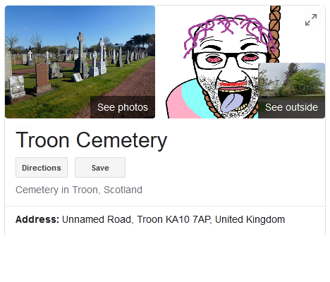 el perro rabioso, bloodshot eyes, cemetery, clothes, flag, glasses, hair, hanging, open mouth, pun