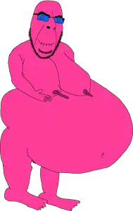 cobson, fat, full body, glasses, naked, pink skin, pregnant, stubble, transparent background, doll