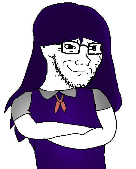 crimsonvoidhydra1488, mari, soyak, soyak (smug), arm, beard, closed mouth, crossed arms, female, glasses