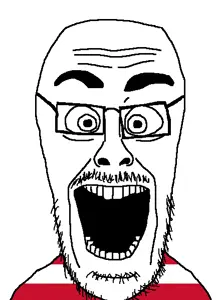 cutejak, austria, eyebrows, eyes, forehead lines, glasses, mustache, nose, open mouth, soyjak