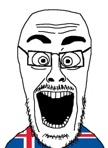 cutejak, eyebrows, eyes, forehead lines, glasses, iceland, mustache, nose, open mouth, soyjak