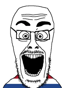 cutejak, eyebrows, eyes, forehead lines, glasses, mustache, netherlands, nose, open mouth, soyjak