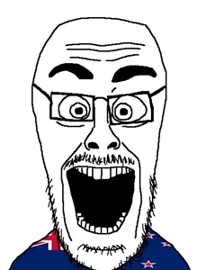 cutejak, eyebrows, eyes, forehead lines, glasses, mustache, new zealand, nose, open mouth, soyjak
