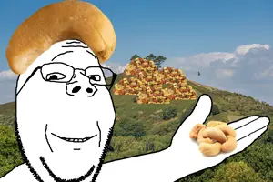 gapejak, wholesome soyjak, arm, cashew, clothes, giving, glasses, hands, hat, holding object