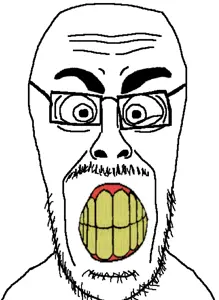 cutejak, bald, clenched teeth, glasses, mustache, seething, stubble