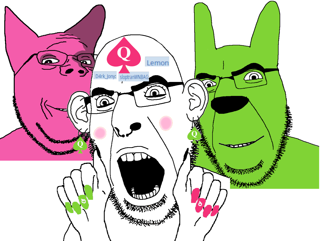 cobson, gapejak, slutson, spadeson, spadeson, animal ears, blush, ear, facial mark, forehead mark