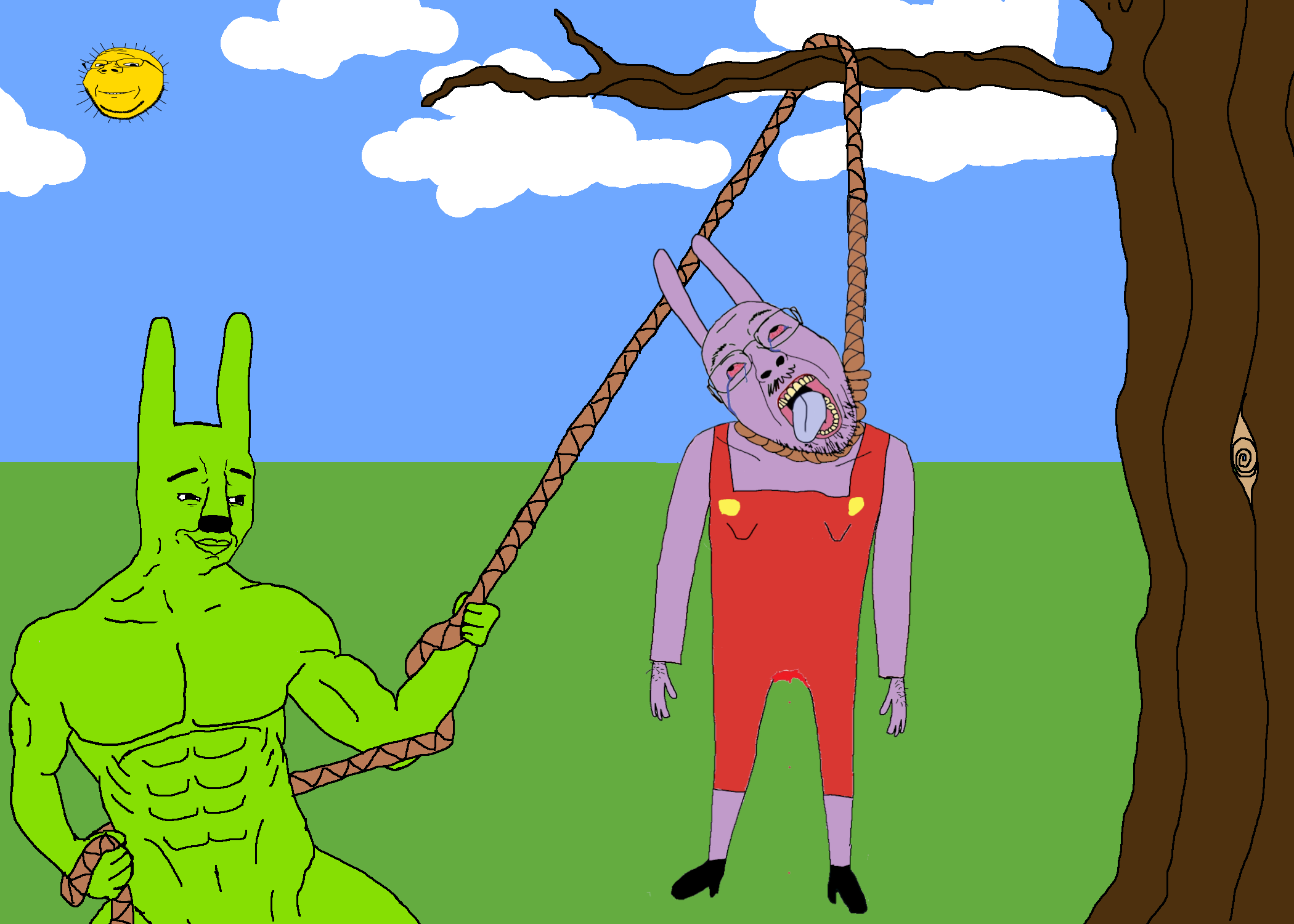 bernd, chudjak, gapejak, hanging troonjak, troonjak, wholesome soyjak, 3soyjaks, ack, arm, bloodshot eyes