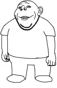 gapejak, gapealien, 1soyjak, black eyes, ear, fat, full body, grin, looking at you, smile