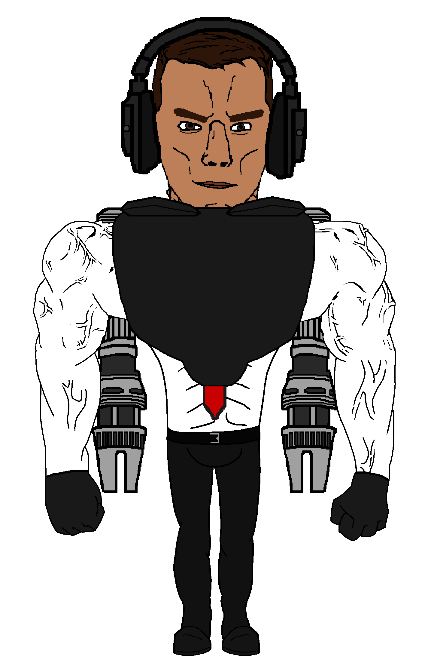 chudjak, chudjak front, muscular chud, arm, belt, berserker mutant (skibidi toilet), beserker mutant skibidi toilet, black pants, brown eyes, brown hair