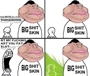 meximutt, angry, brap, brown skin, comic, english text, fallenchungus, fart, fat, hair