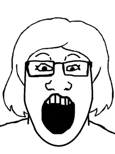 markiplier soyjak, female markiplier, foidjaks, 1soyjak, female, glasses, hair, looking at you, no beard, open mouth