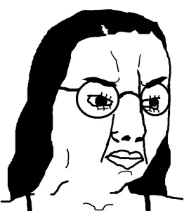 chudjak, angry, bushy eyebrows, chud, closed mouth, eyelashes, frown, glasses, hair, lips
