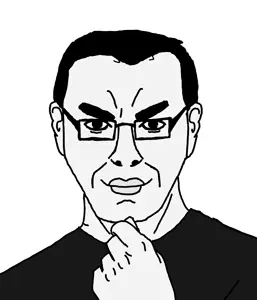 chudjak, steve chuds, bushy eyebrows, closed mouth, ear, fist, glasses, grayscale, hair, smile