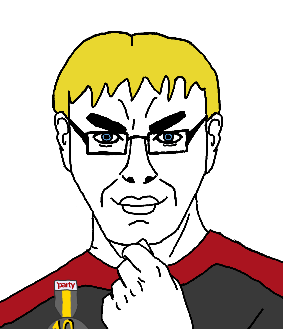 nathaniel higson, nate higgers, chudjak, steve chuds, natejak, blonde hair, blue eyes, bushy eyebrows, closed mouth, clothes