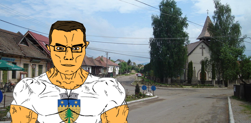 chudjak, chudjak front, muscular chud, nonexistent namefags, brown eyes, brown hair, building, car, chud, church