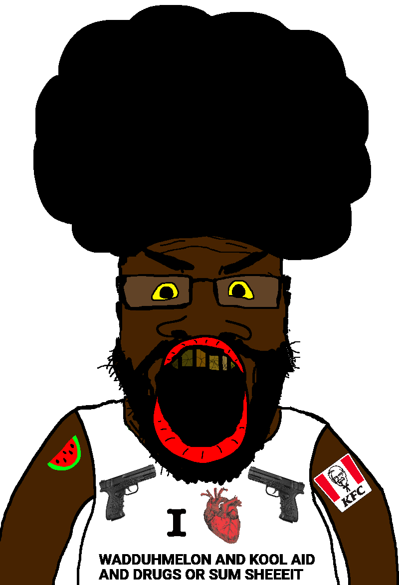 markiplier soyjak, science lover, afro, beard, black skin, food, fruit, glasses, gun, heart