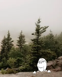 gapejak, wholesome soyjak, cloud, forest, full body, grass, mountain, nature, sky, tree