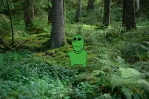 gapejak, wholesome soyjak, alien, antenna, distorted, forest, grass, green skin, nature, tree