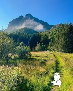 gapejak, wholesome soyjak, cloud, forest, full body, grass, mountain, nature, sky, tree