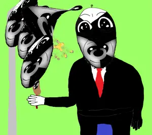 cobson, gerald, baby, clothes, deformed, distorted, drawn background, hair, holding object, multiple soyjaks