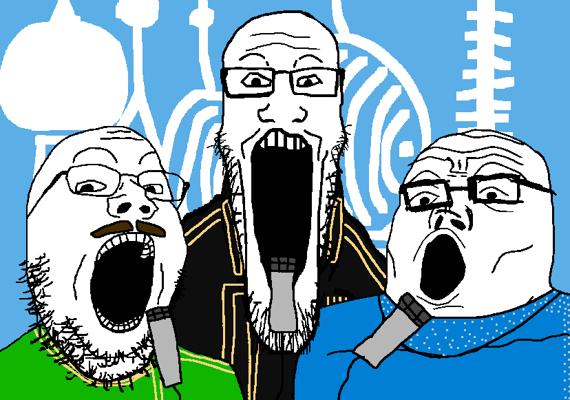 gapejak, markiplier soyjak, tony soprano soyjak, soyjak trio, 3soyjaks, background, band, black shirt, blue shirt, clothes