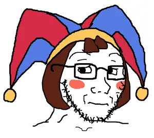 pomni, soyak, glasses, goyslop, jester, stubble, tadcgem, white background, wrinkles, the amazing digital circus