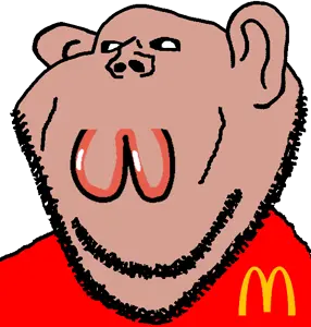 impish soyak ears, impish amerimutt, amerimutt, mcdonalds typing cobson, :3, 1soyjak, bald, black sclera, closed mouth, ears