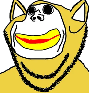 impish soyak ears, distorted, ear, itemlabel, smile, soyjak, stubble, yellow skin