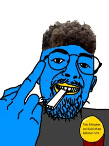 daedaluson, x immigrants, acne, award, badge, blue skin, glasses, hair, hands, medal