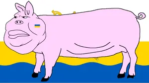 meximutt, oblasts of oinkraine, animal, christianity, closed mouth, country, ear, fat, flag, full body