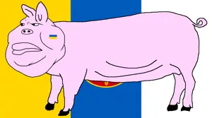 meximutt, oblasts of oinkraine, animal, closed mouth, country, ear, fat, flag, full body, lips