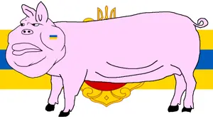 meximutt, oblasts of oinkraine, animal, closed mouth, country, cross, ear, fat, flag, full body