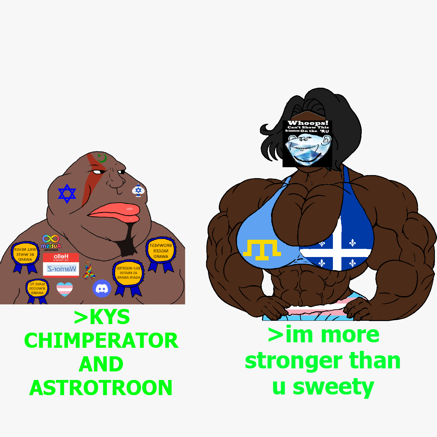 imperfene, doomer girl wojak, kratos, wojak, impish soyak ears, meximutt, buff girl, abs, arab, autism