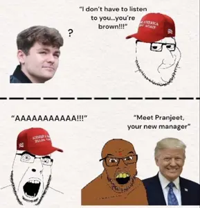 donald trump, cobson, feraljak, smugjak, brown skin, clittycel, clothes, hat, india, indian