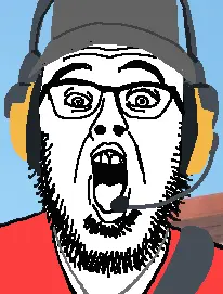 scout (team fortress 2), waljak, glasses, headset, open mouth, red shirt, stubble, team fortress 2