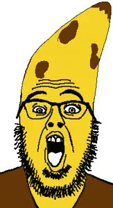 waljak, banana, clothes, food, fruit, glasses, open mouth, stubble, yellow skin