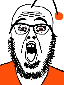 waljak, open mouth, orange eyes, orange shirt, reddit, redditard, stubble