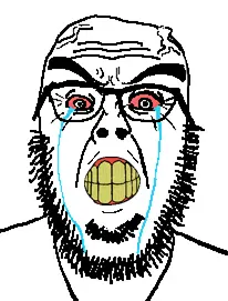 feraljak, waljak, bloodshot eyes, crying, gums, looking at you, seething, stubble, white background, white shirt