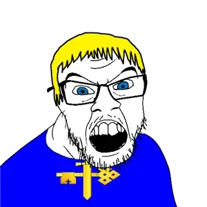 feraljak, blonde hair, blue eyes, castle, clothes, country, flag, glasses, hair, key