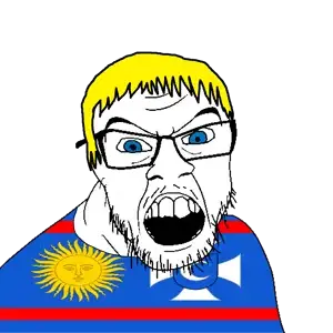 feraljak, blonde hair, blue eyes, clothes, country, crescent, flag, glasses, hair, mustache