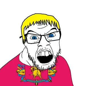 feraljak, blonde hair, blue eyes, clothes, country, flag, glasses, hair, mustache, open mouth