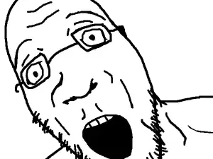 unknown, 1soyjak, black eyes, glasses, looking at you, monochrome, open eyes, open mouth, soyjak, stubble