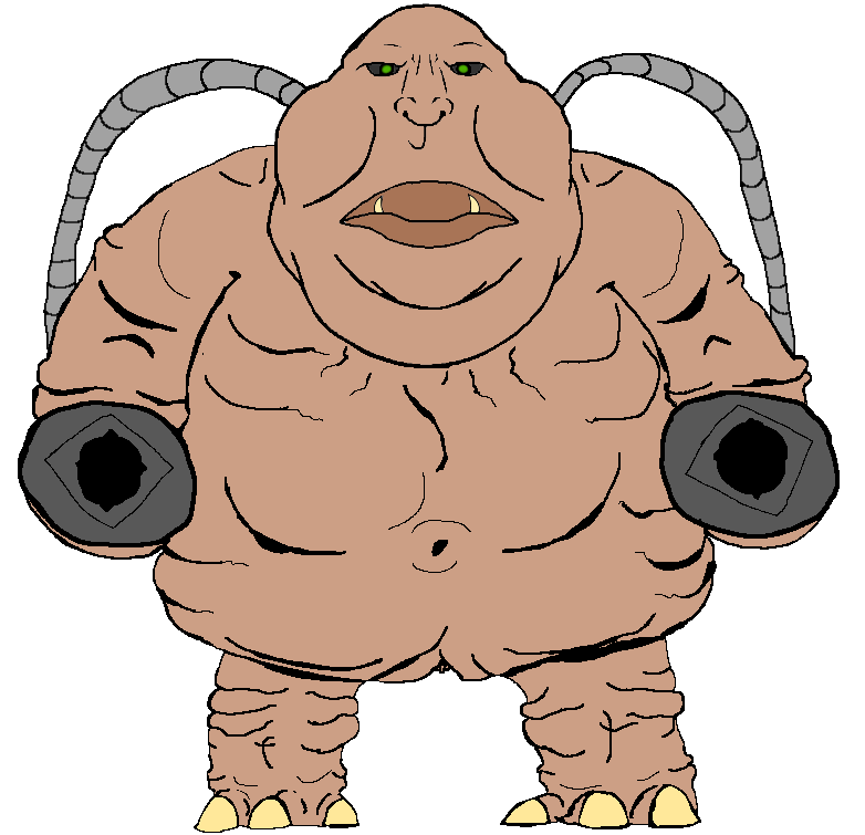 meximutt, meximutt front4, bald, big lips, black sclera, demon, doom, doom 2, fat, full body