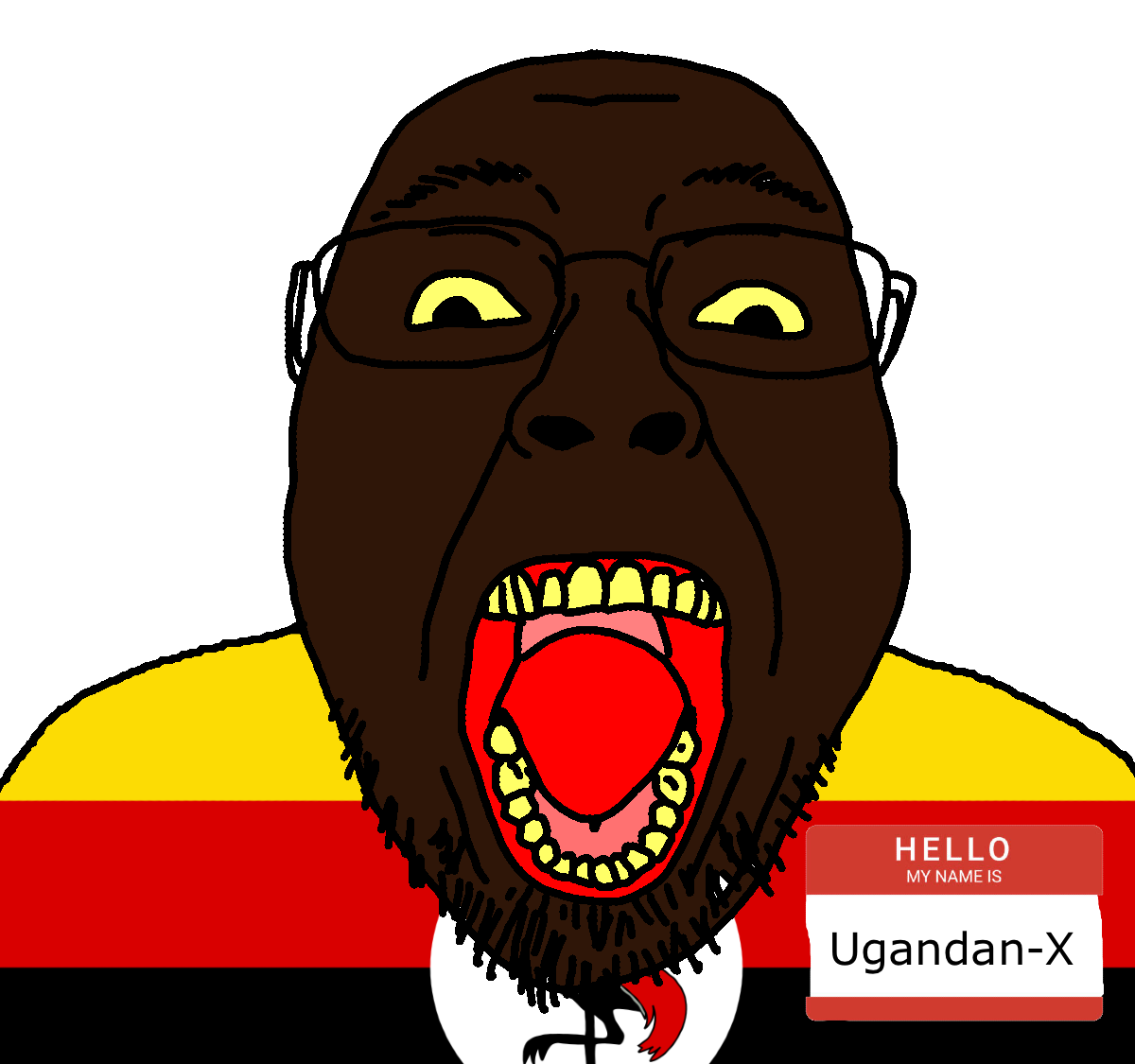 bernd, unknown, nonexistent nameflamboyant persons, bald, brown skin, glasses, kiss yourself ugandan diddy noon, lips, looking at you, name tag