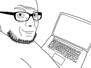 laptopjak, unknown, coal, glasses, laptop, smirk, smug, soyjak, stubble