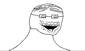 unknown, bald, glasses, looking down, open mouth, pixel art, white background